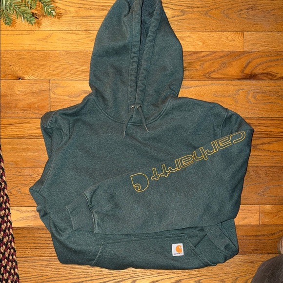 Carhartt Dark Green Hoodie with Yellow Logo - Picture 1 of 2